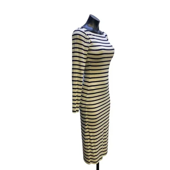 Nadia Tarr Navy & Cream Striped Long Sleeve Midi Dress Size Medium - Picture 3 of 6